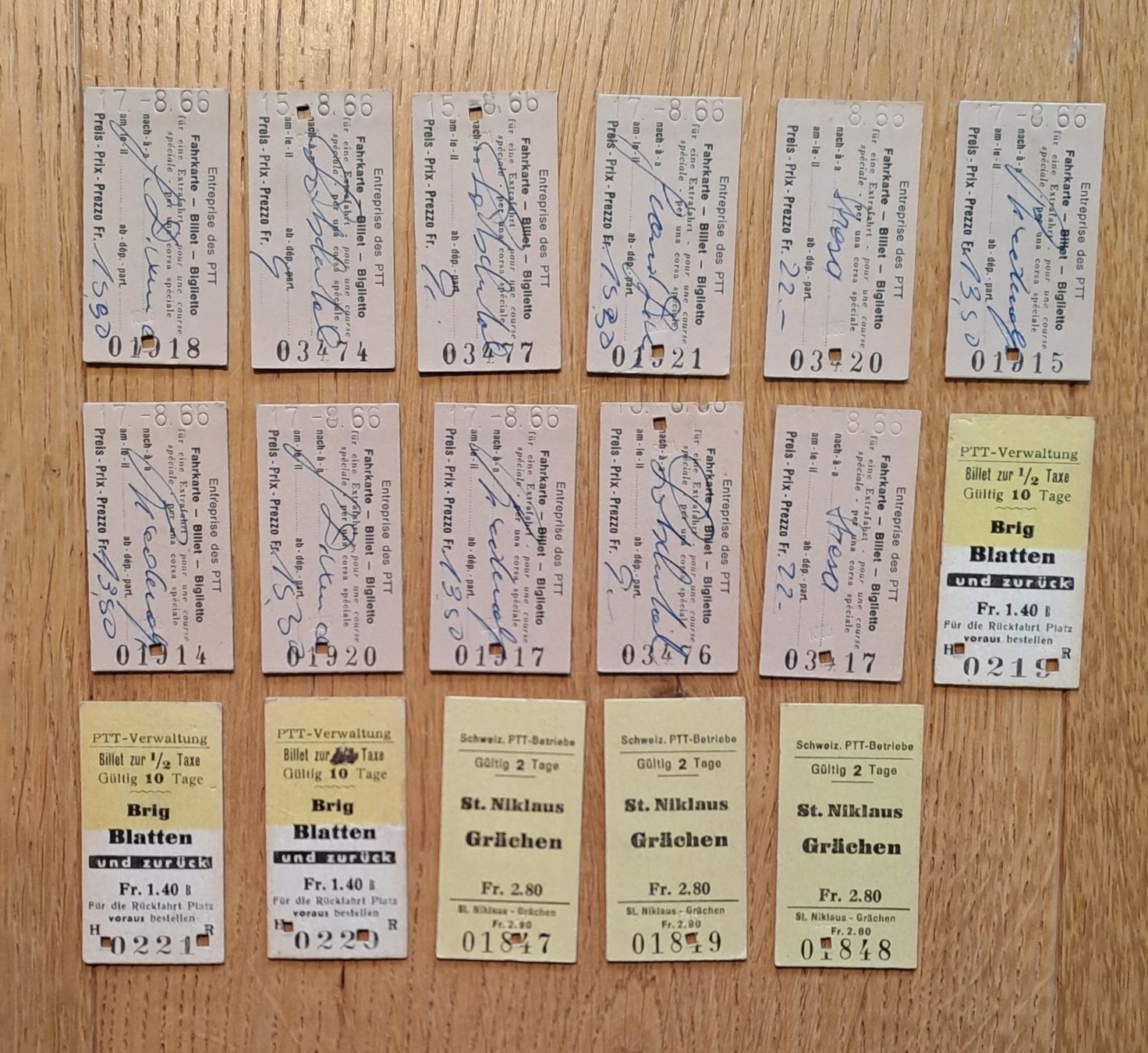Biglietti: PTT-Billette aus Karton 1960 bis 1970 – Usato da Bern venduto da ViktorTraveller