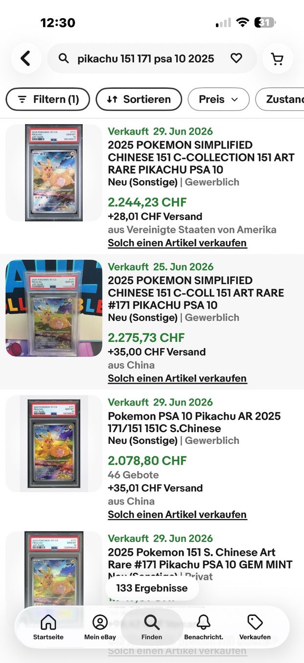Pokémon Carte collezionabili: 2025 Pokemon Pikachu AR 171 / 151  PSA 10  CS – Usato da Unterägeri venduto da Famdre 4