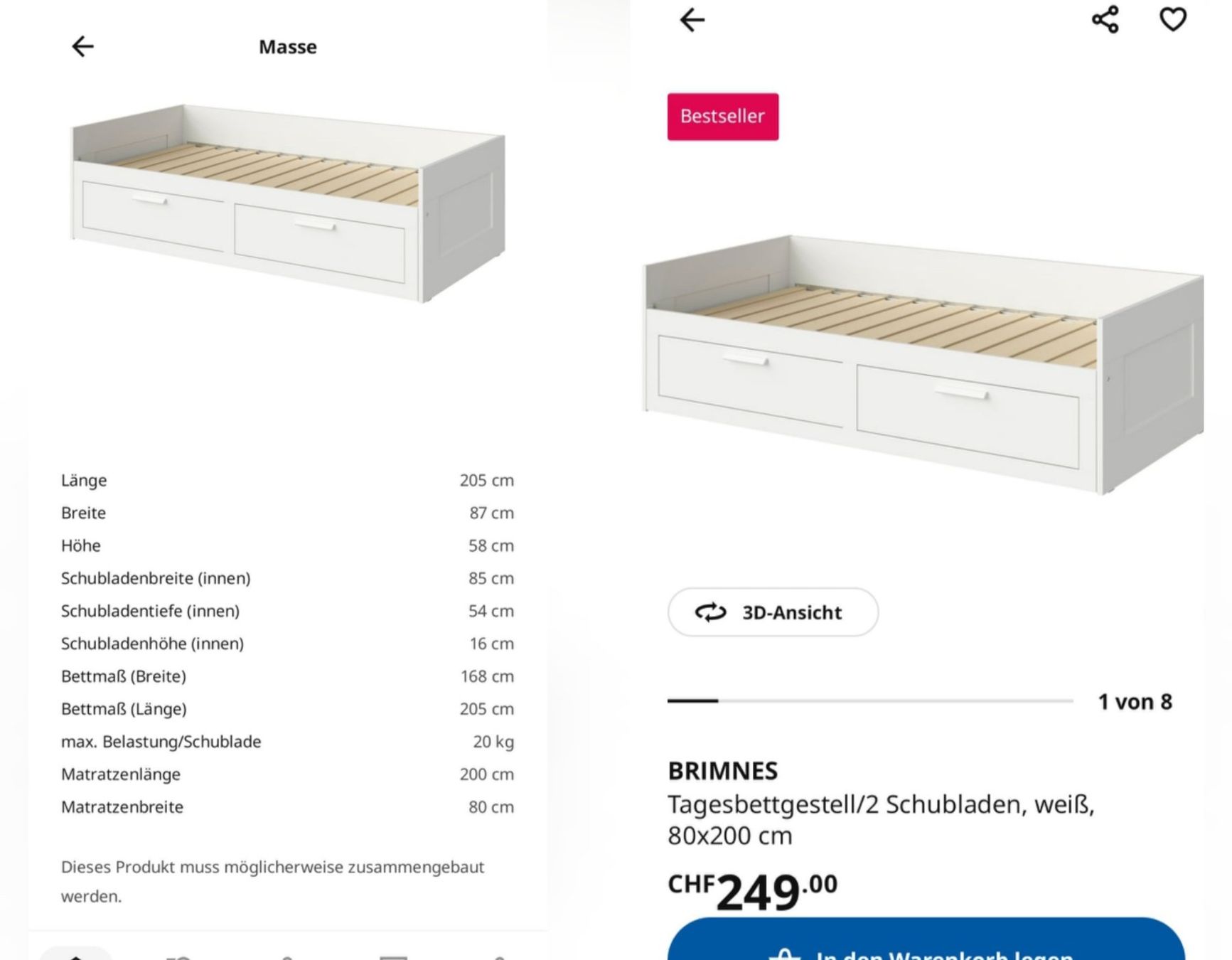 Ikea Letti: BRIMNES Bett  + Matratze – Usato da Regensdorf venduto da Nati8 1