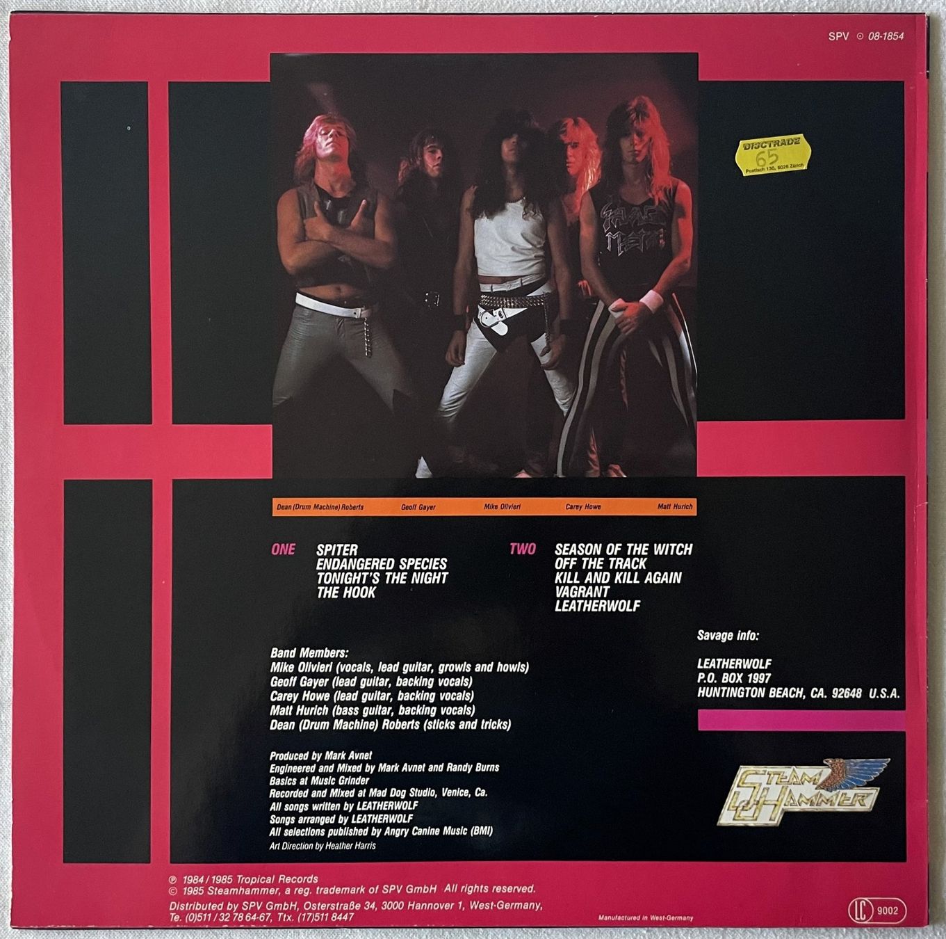 Dischi in vinile: Leatherwolf - Endangered Species - LP - 1985 - Near Mint – Usato da Uster venduto da Zardodel 1
