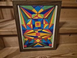 Originales, farbenfrohes Kunstwerk, gerahmt, signiert