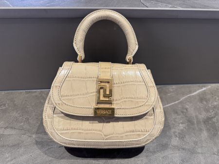 Versace Tasche Kroko-Optik Kalbsleder Beige/Gold