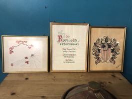 3 Bilder Rahmen, 2 echt Gold links, guter Zustand