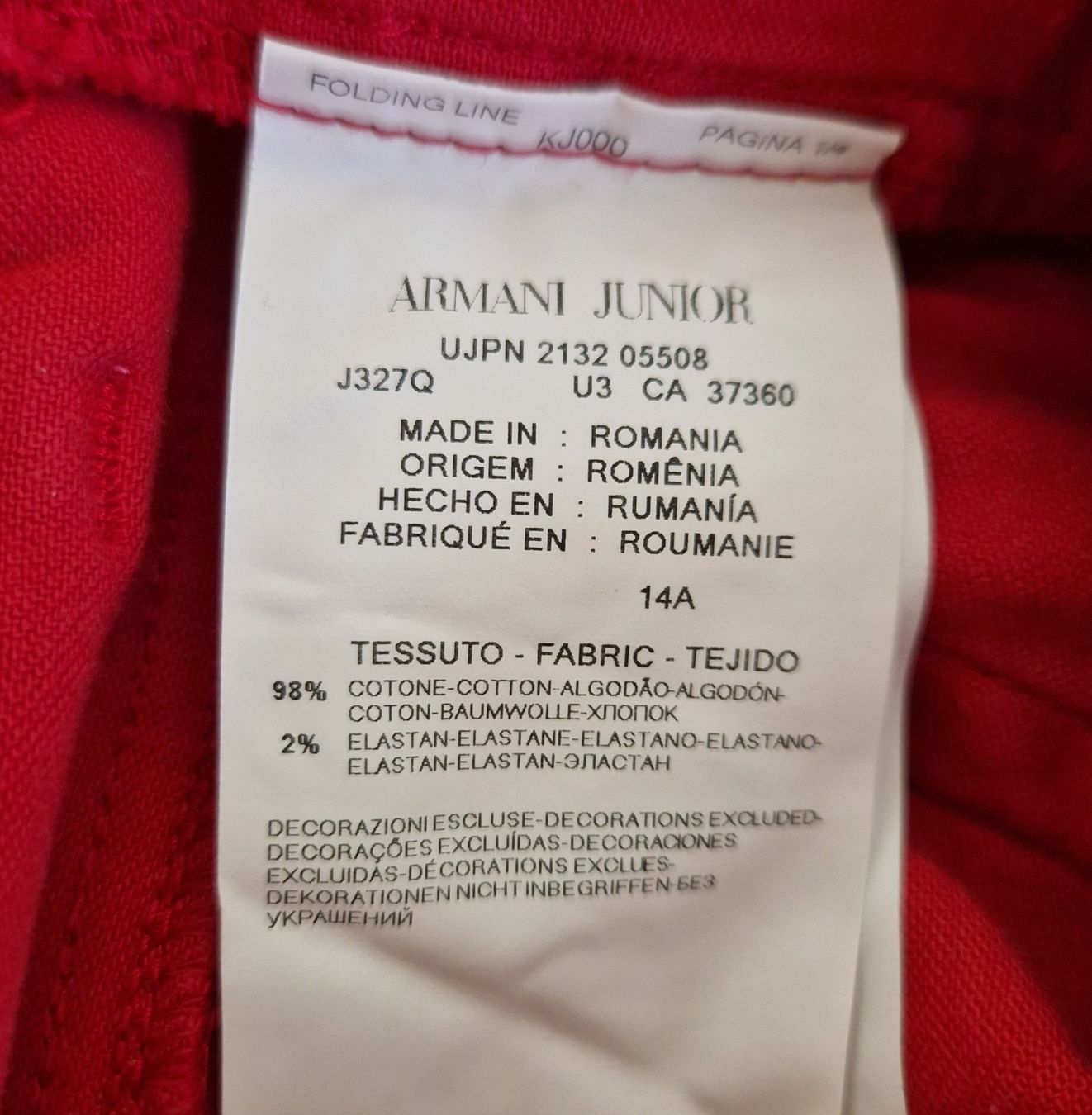 Armani Pantaloni: Armani Junior - Rote Jeans Gr. 144 – Usato da Fribourg venduto da gua_7jvq 6