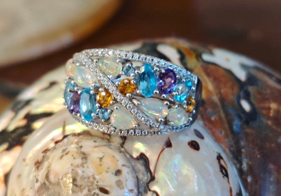 Ringe: ST.SILBER 925° RING MP Gr.18 ECHTE OPALE, MULTIEDELSTEINE – Neu (gemäss Beschreibung) aus Weiningen ZH von actera 9