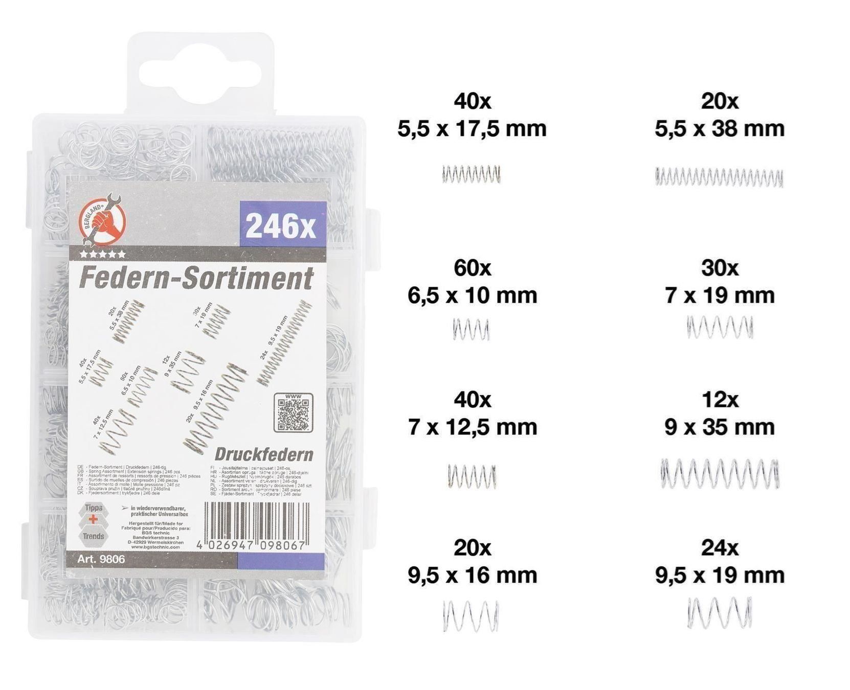 Welt der Tiere: Federn-Sortiment, Druckfedern, 246-tlg. – Neu und originalverpackt aus Dietikon von KFZ-Spezialwerkzeuge
