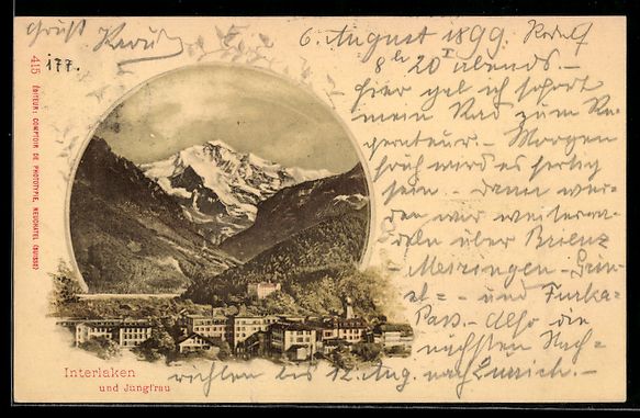 Ansichtskarten: AK Interlaken, Teilansicht mit Jungfrau – Gebraucht aus Berlin von bartko-reher