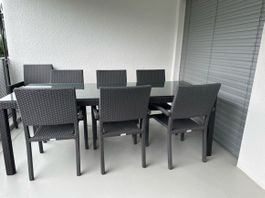 Hochwertig Gartentischgruppe Tisch mit Glasplatte, 8 Stühle