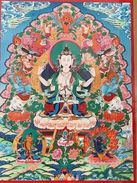 Dipinti: Tangka Buddha Chenrezig /dipinto ad acquarello – Nuovo (secondo la descrizione) da Caslano venduto da bri_5jft