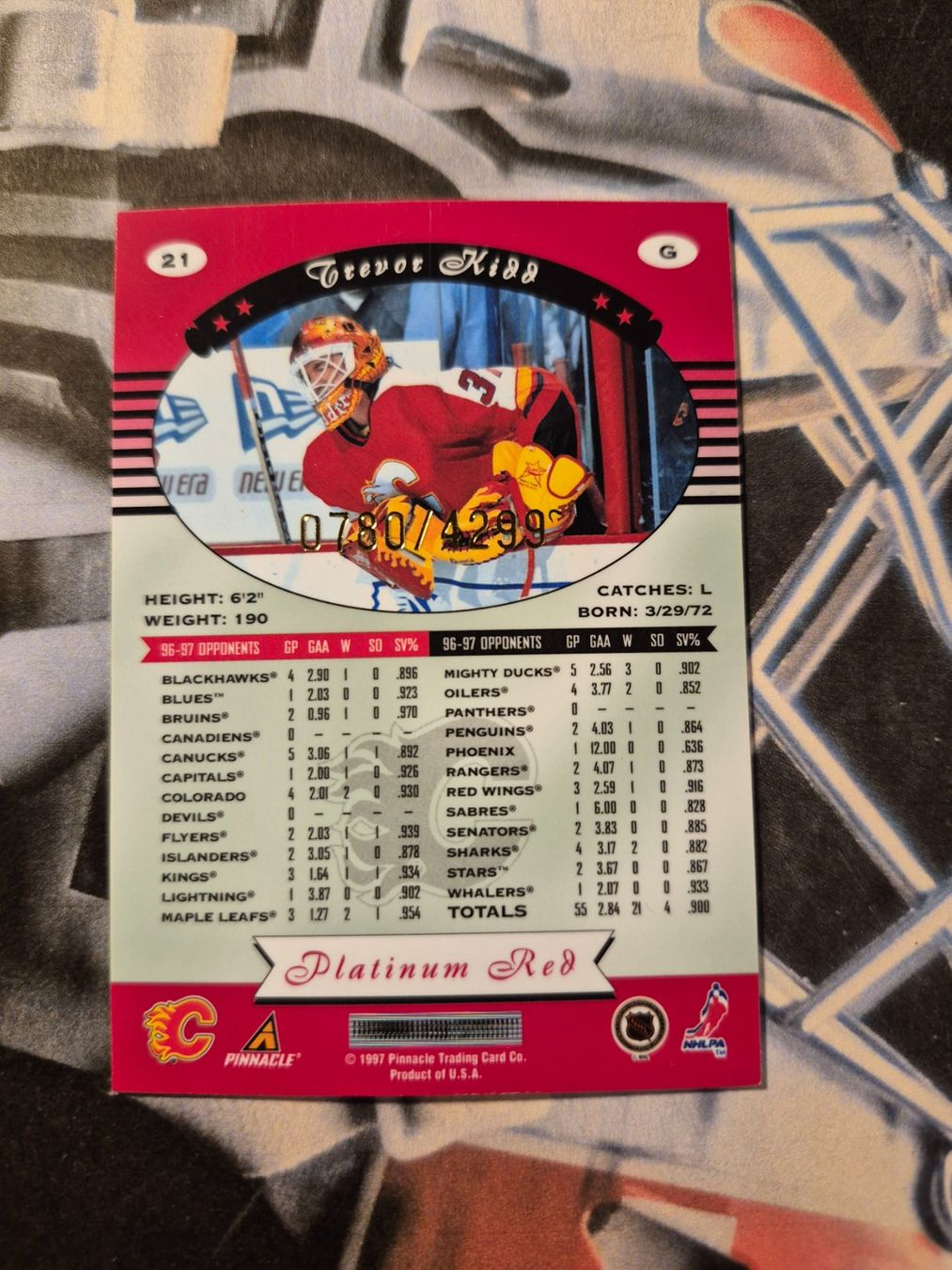 NHL Carte collezionabili: NHL Trevor Kidd Calgary Flames 0780/4299 – Usato da Treiten venduto da Sauber73 1