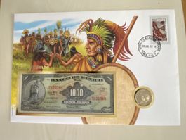 Banknotenbrief mit Münze - Mexico Top Note