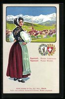 Appenzell, Appenzellerin in Tracht vor d