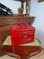 Vintage Beautycase Rot, Kosmetikkoffer mit Spiegel + Schlüss