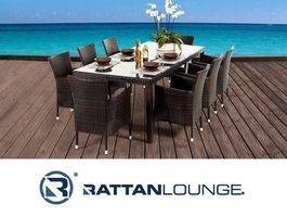 RATTAN GARTENTISCH -  220CM - 8 STÜHLE