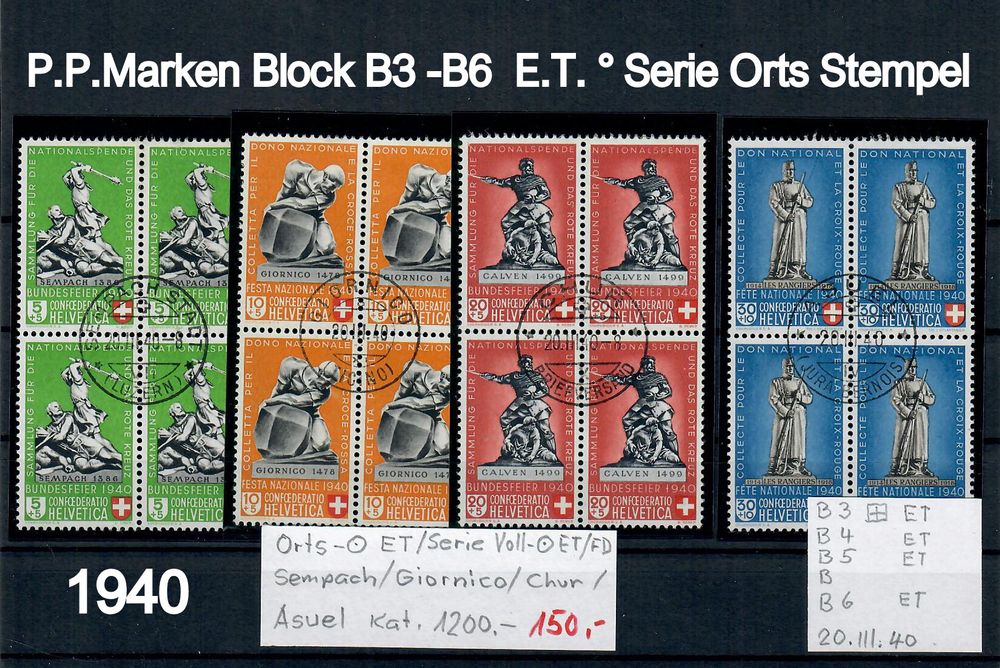 1940P.P. 4er. Markenblock Orts E.T.Serie.V-Stempel 20.III.40 (Gebraucht ...