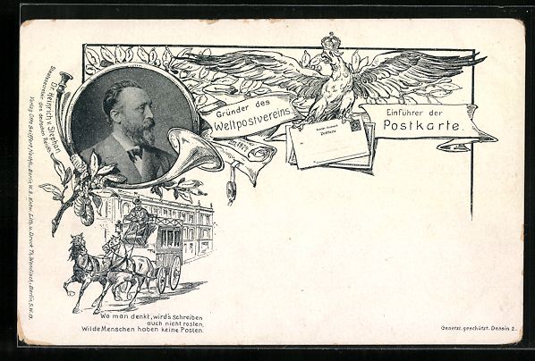 Cartoline postali: Portrait Dr. Heinrich v. Stephan, Postge – Usato da Berlin venduto da bartko-reher
