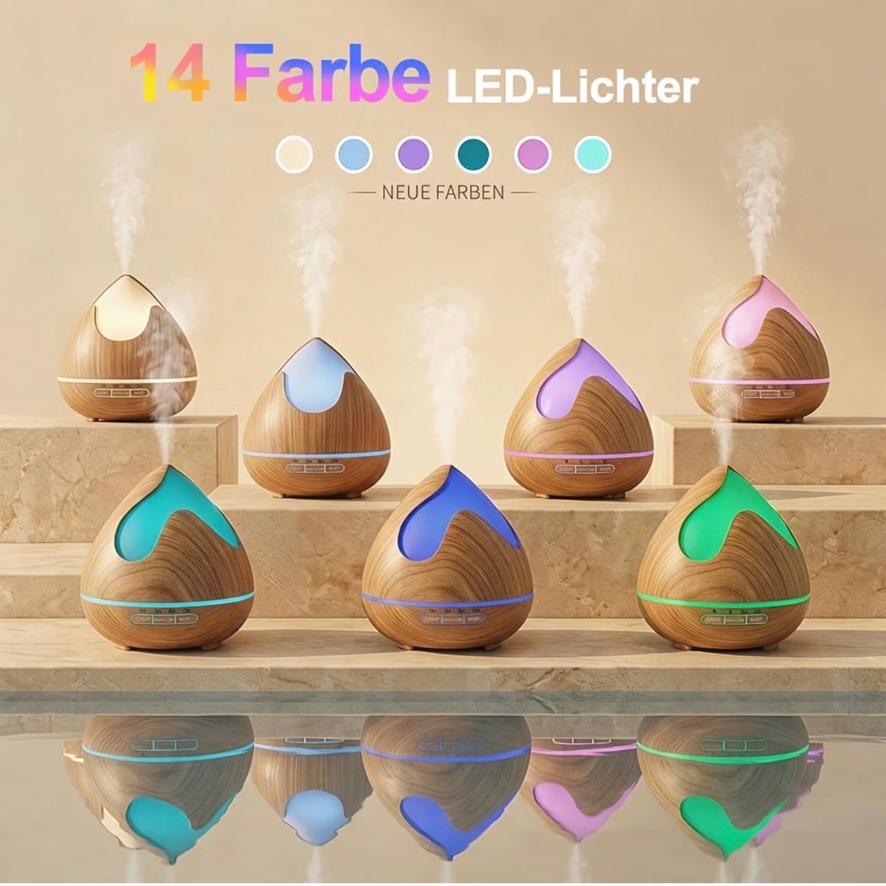 Duftöldiffusoren: Aroma Diffuser 500ml braun Holzoptik mit LED – Neu und originalverpackt aus Basel von Seifehuesli 5