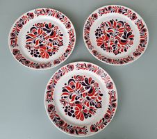 3 Vintage Teller Dekor rot schwarz Vogel Motiv Hungary