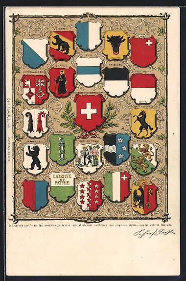 Cartoline postali: Zürich, Wappen aller Schweizer Kantone, – Usato da Berlin venduto da bartko-reher