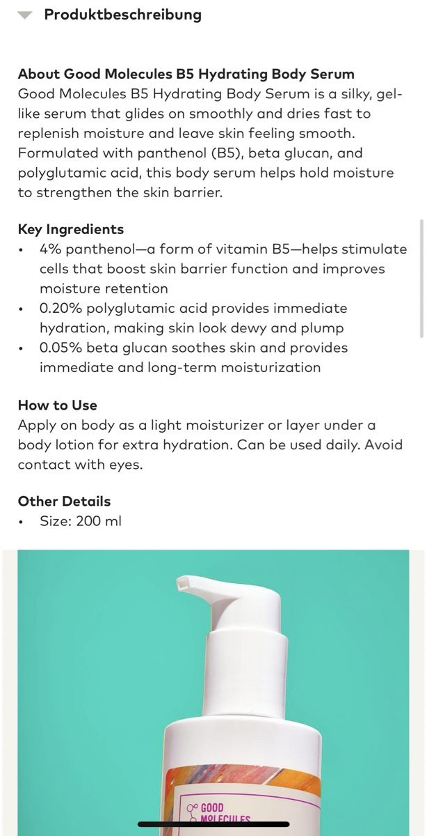 Feuchtigkeitspflege: GOOD MOLECULES B5 Hydrating Body Serum 200ml..  Neu – Neu und originalverpackt aus Zürich von deruja 8