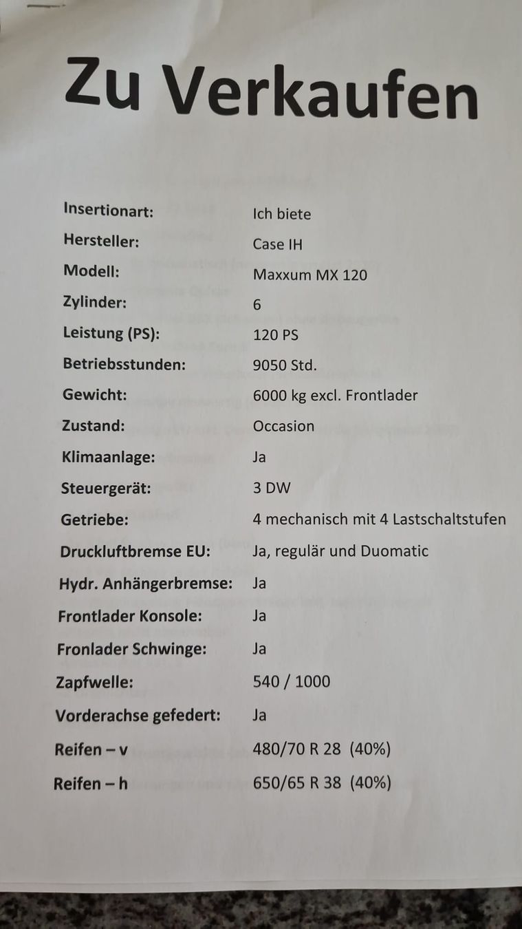 Case IH Traktoren: Case IH MX 120 – Gebraucht aus Alterswil FR von Farmer1992. 8