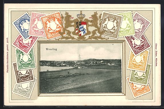 Cartoline postali: Passepartout-AK Wessling, Ortsansicht mi – Usato da Berlin venduto da bartko-reher