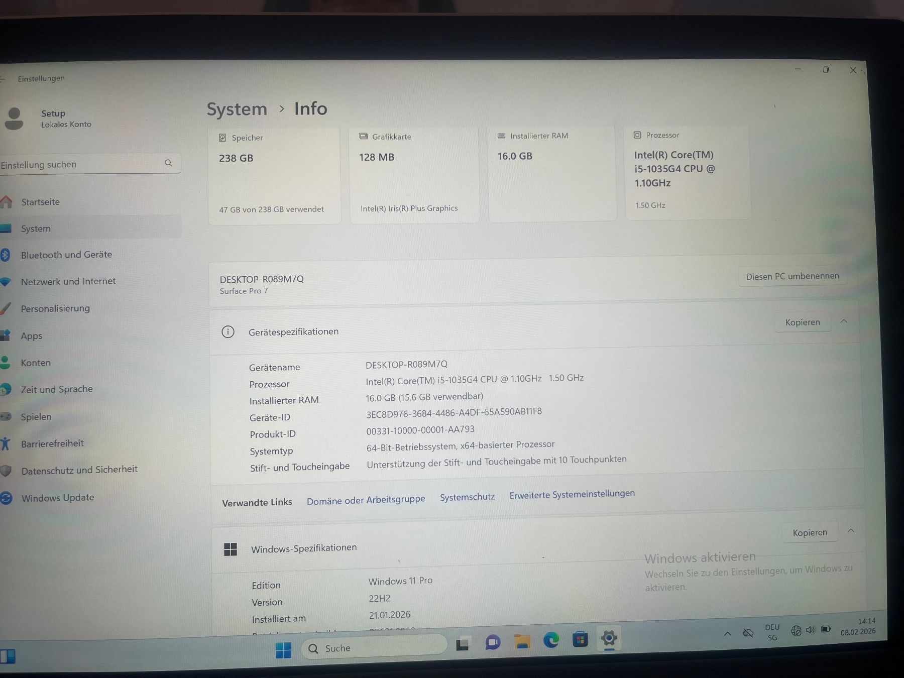 Microsoft Tablet PC: Surface Pro 7, Grau 256 GB mit Tastatur – Gebraucht aus Münchenstein von pricehouse 8