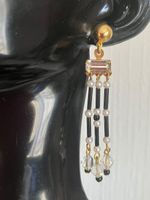 Boucles d'oreilles pendantes vintage, perles et strass