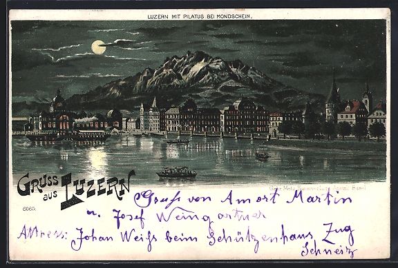 Cartoline postali: Litho Luzern, Uferpartie mit Pilatus – Usato da Berlin venduto da bartko-reher
