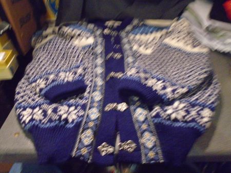 Jacke Grösse L, Nordstrikk, Made in Norway, blau/weisses