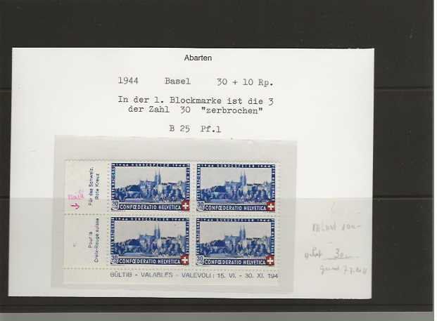 Alle Briefmarken: timbre Pro Patria B25 Pf1 bloc de 4 ** – Neu (gemäss Beschreibung) aus Sorvilier von carose01