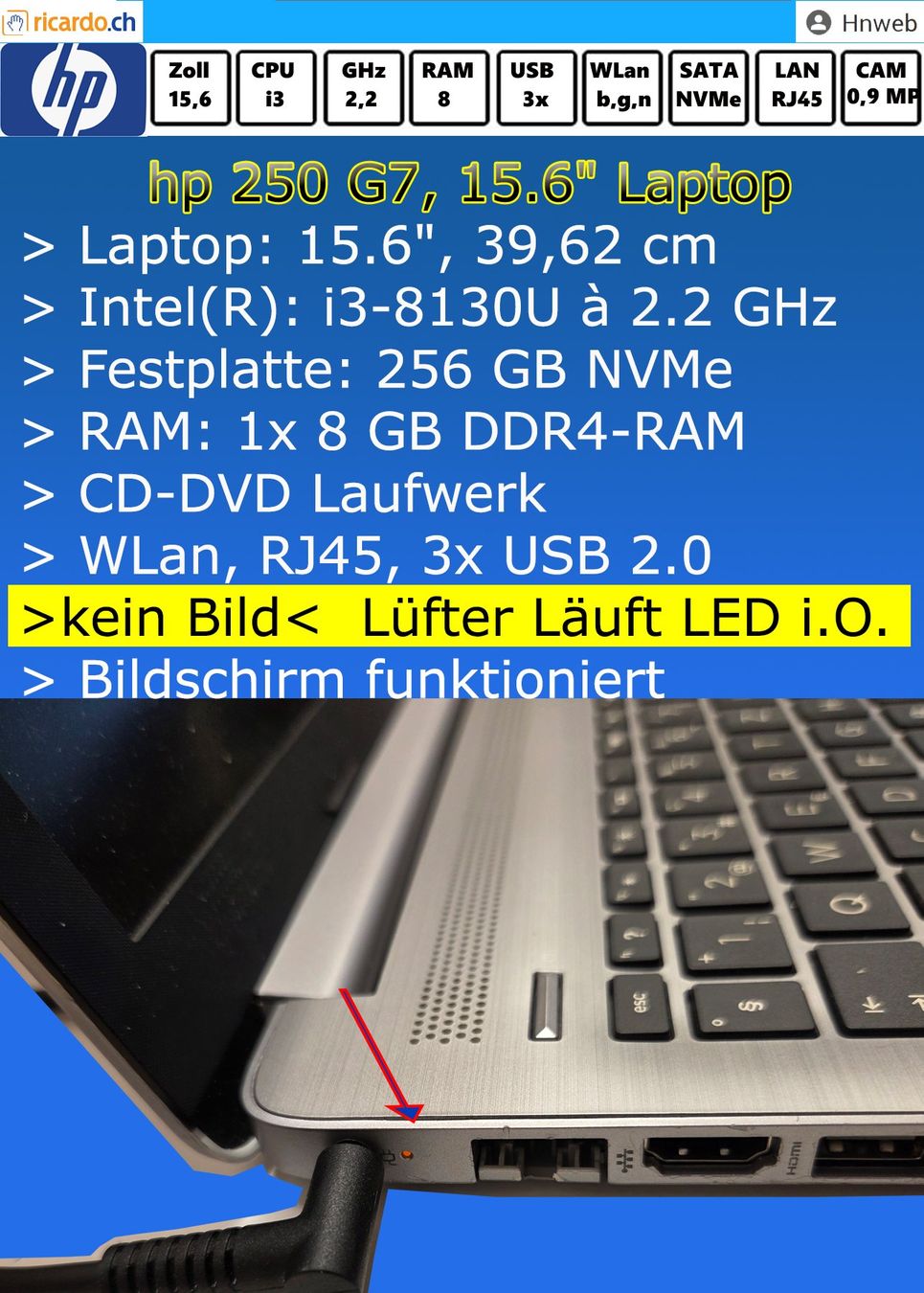 Hewlett Packard Notebook: hp 250 G7, 15.6" – Difettoso da Kaisten venduto da Hnweb 7