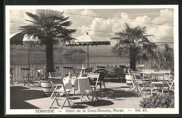 Morat, Hôtel Croix-Blanche, terrasse, vers 1930