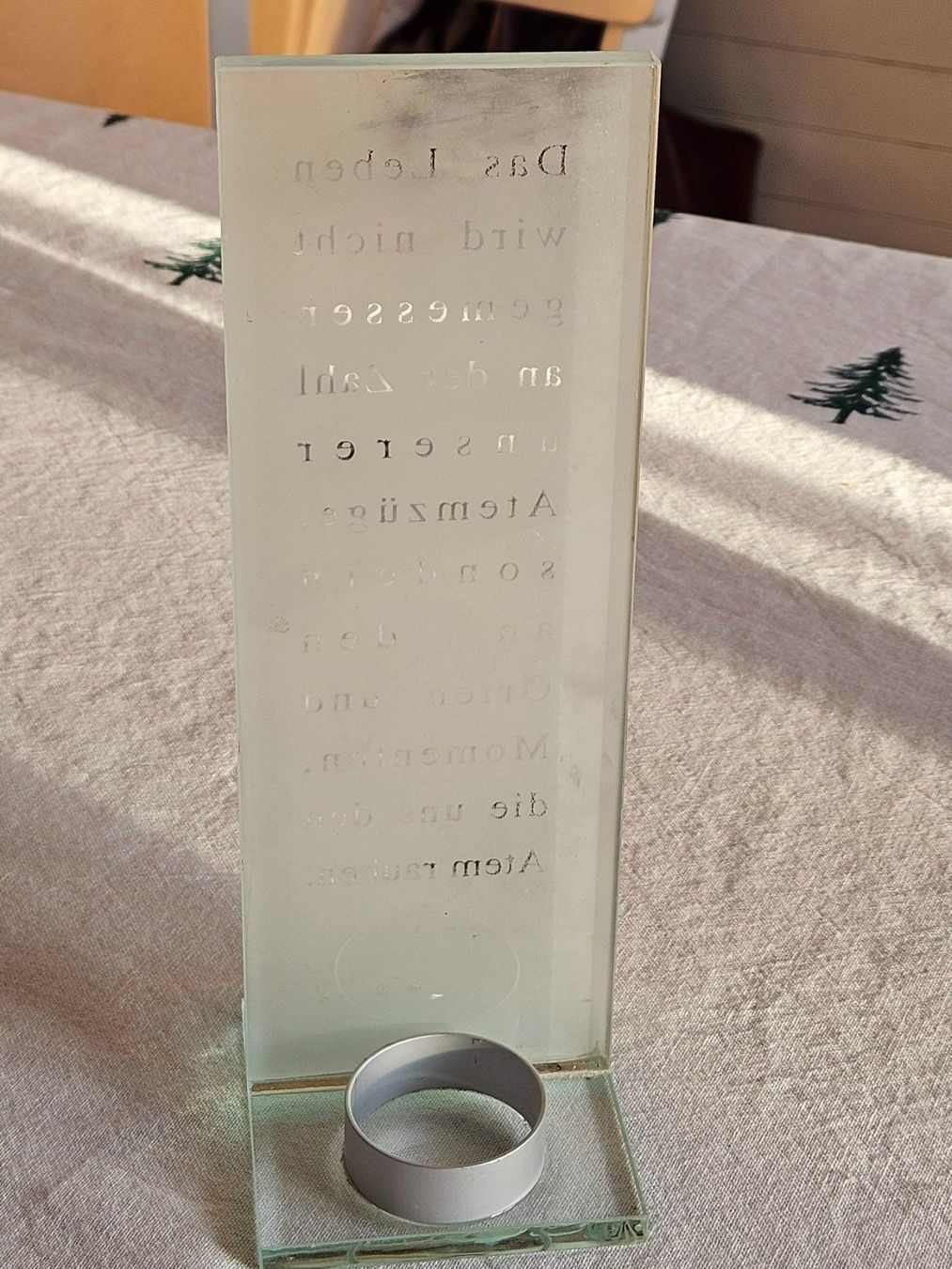 Portacandele: Kerzenständer aus Glas mit Spruch – Usato da Wettingen venduto da Sk8ertomda