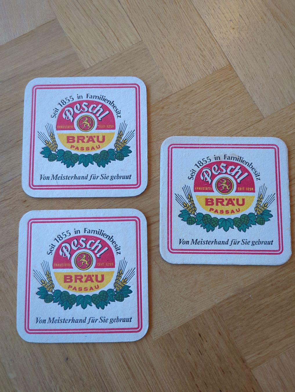 Untersetzer: 3 Peschl Bräu Bierdeckel, Passau  – Gebraucht aus Muraz (Collombey) von cdo_pss9 1