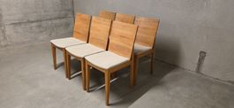 6 Stuehle Holz hell Sitzauflage beige gut erhalten