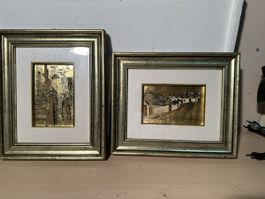 Deux Tableaux Vintage avec Motifs Dorés, Cadres Chic!