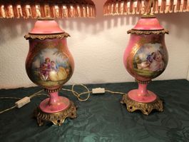 Antik 2 Tischlampe Handbemalt Porzellan