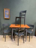 4er Set aufbereitete Beizen Stühle, d.blau, Horgen Glatus