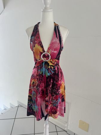 Sexy Sommerkleid Neckholder Minikleid Blumenmuster Gr. S