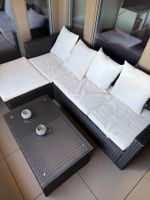 Polyrattan Lounge mit Tisch & 2 Hockern