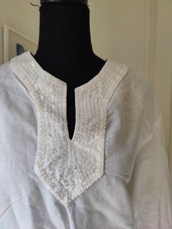 Med Mode white linen tunic dress sequin kurta top 44