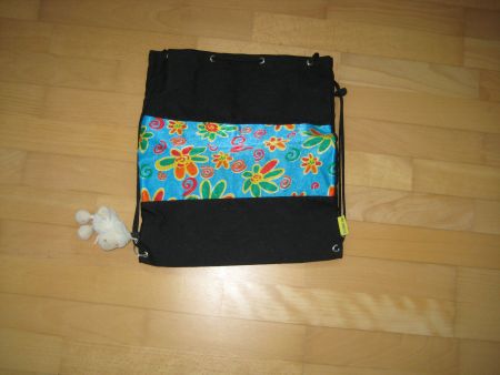 Turnsack Funki / schwarz/türkis mit Blumendruck