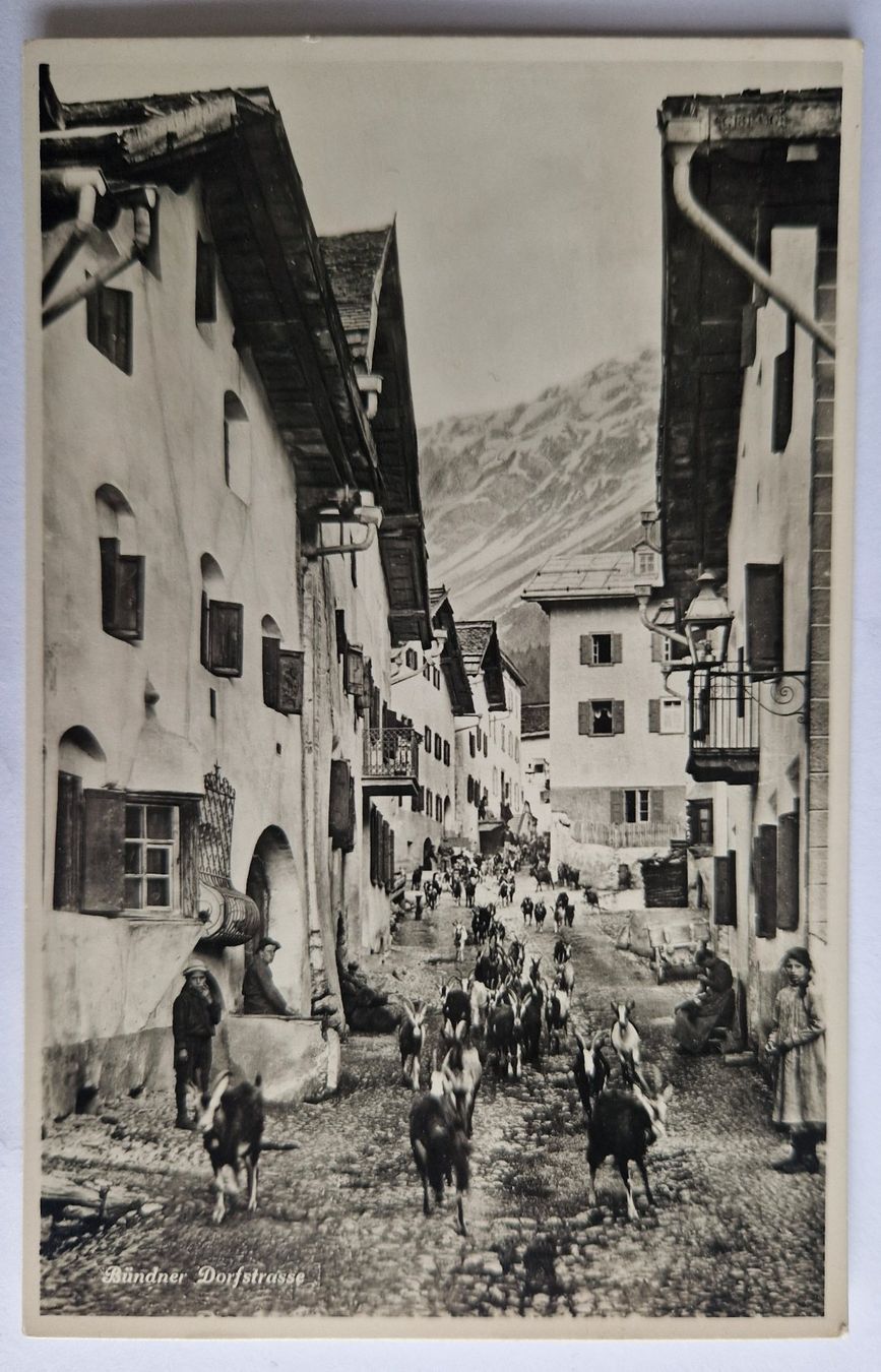 Ansichtskarten: Bündner Dorfstrasse 1937 – Gebraucht aus Melchnau von Fishel