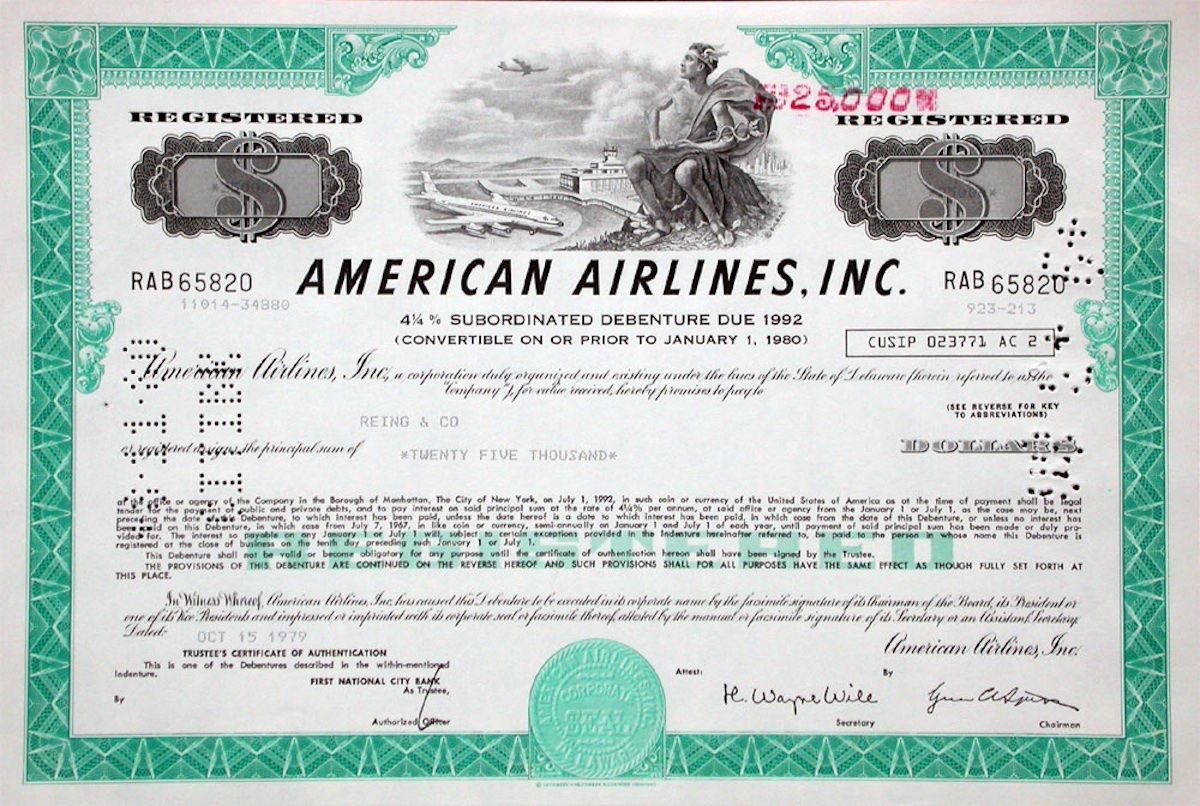 Documenti: American Airlines, Inc. - 1980 – Usato da Solothurn venduto da Sgasche