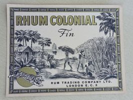 Alte Litho Etikette / RHUM COLONIAL Fin London ca. 1920