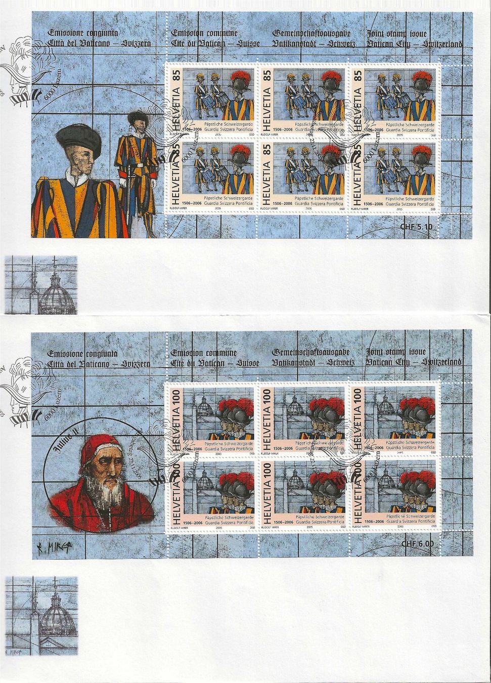 Tutti i francobolli: FDC Kleinbogen Serie (Schweizergarde 2006) – Usato da Zürich venduto da Philacat11
