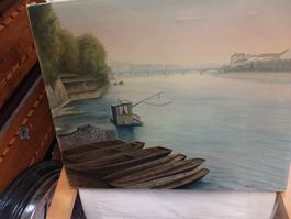 Ölgemälde A. Roses 1951 Flusslandschaft 58x47 cm 