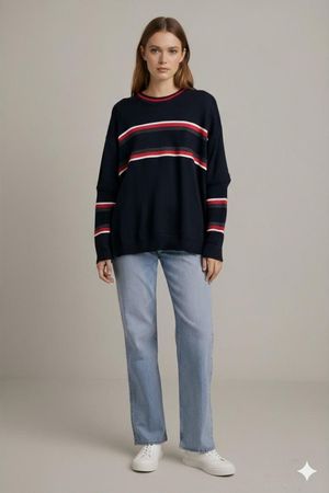 Colmar Sportswear Marineblau Gestreifter Pullover - Größe S