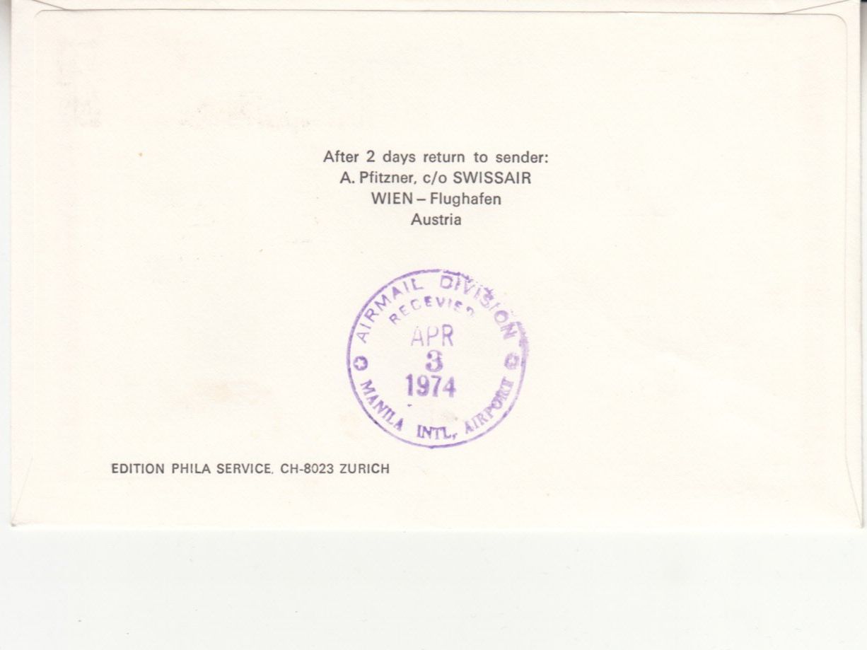 Tutti i francobolli: SLH 74.14 b Wien - Manila – Usato da Bürglen TG venduto da StampGraf 1